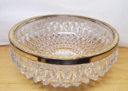 Ezüstözött peremű metszett kínáló, salátás kristály edény 1930-1940-es évek ritkaság