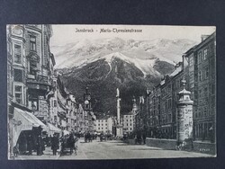 Régi képeslap - Ausztria Innsbruck Maria Theresien Strasse utcakép lovaskocsikkal 1930