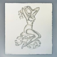 Art deco savmaratott tükörpanel pin-up női alakkal, strandmotívumú egyedi design elem-1142 -