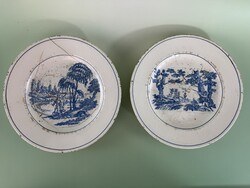 Angol kék vadászjelenetes porcelán tányérpár -  SN881