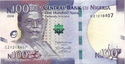 100 naira 2024 Nigéria UNC