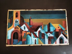 Mcm iparművészeti retro vintage Bèni Maria városrèszlet tűzzománc