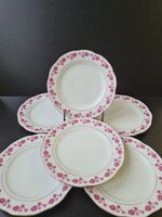 Vintage stílusú ciklámen színű virágos kínai porcelán süteményes tányér készlet 6db