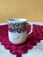 Antik rózsás porcelán EMLÉK bögre.