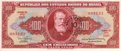 100 cruzeiro cruzeiros felülbélyegezve 10 centavo centavos 1966-67 Brazilia 2. UNC