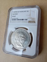 1909 ezüst 5 korona ARTEX veret EXTRA tartás, NGC második legjobb, 67 minősítés! RITKA!