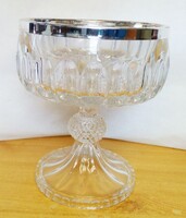 Ezüstözött peremű metszett kehely, kínáló kristály edény 1930-1940-es évek ritkaság