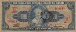 1000 cruzeiro cruzeiros felülbélyegezve 1 cruzeiro novo 1966-67 Brazilia