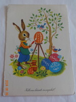 Régi grafikus húsvéti üdvözlő képeslap, Boór Vera rajz