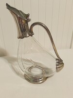 Gyönyörű üveg testű kacsa alakú ezüstözött szerelékkel készült kancsó, karaffa