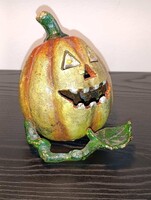Öntöttvas mechanikus persely Halloween faragott tök vintage