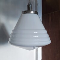 Art nouveau - Art deco nikkelezett mennyezeti lámpa felújítva - Philips - Phililite - tejüveg búra