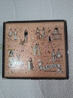 L'amoure régi bonbonos doboz, K. Lukáts Kató grafikája