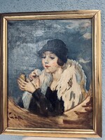 Szépítkező fiatal hölgy,olaj vászon.