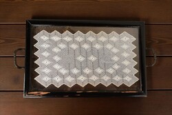 Vintage csipke betétes üveg tálca