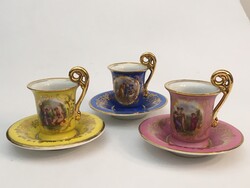 Cseh Altwien Angelika Kaufmann aranyozott szélű porcelán mokkás csésze +alj hibátlan állapotban 3db