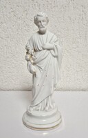 Antik biskvit porcelán Szent József szobor liliommal, századfordulós gyűjtői darab