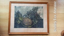 Scultéty Éva: Ananász. Színes rézkarc