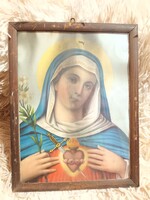 Sacred Heart of Mary Keresztény régi vallási szentkép üvegezve