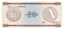 20 peso pesos 1985 Turista pénz csekk külföldieknek "A" Kuba UNC