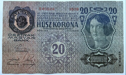 20 Korona 1913, Román felülbélyegzés, II. kiadás, F+.