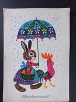 Régi  rajzos grafikus képeslap  Kellemes Húsvéti Ünnepeket! Demjén Zsuzsa