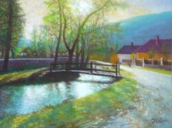 Tavasz Jósvafőn  * Nívós olajfestmény. 30x40 cm * Hüse J. * Jegyzett *