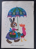 Régi  rajzos grafikus képeslap  Kellemes Húsvéti Ünnepeket! Demjén Zsuzsa