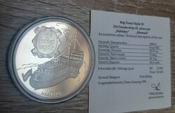 Régi dunai hajók - Hableány ezüst érme1000 forint (1995) certivel, kapszulázva, szivárványos patina