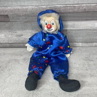 Kék pöttyös ruhás porcelán bohóc dísz