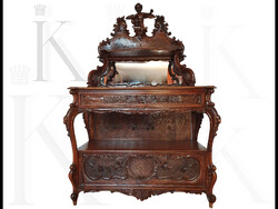 Richly Carved Angel Figurine with Blue Antique Baroque Rococo Glass Cabinet Sideboard