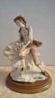 Capodimonte Vintage nyulakat etető fiú nagyméretű porcelán figura , jelzett darab