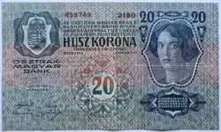 20 Korona 1913, felülbélyegzés nélkül, F+.