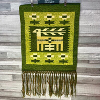 Vintage zöld csodaszarvasos szőttes fali dísz