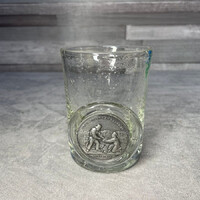 Modern ón díszítésű üvegpohár bányász emlék dísszel Glück auf!