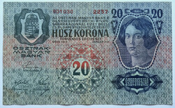 20 Korona 1913, felülbélyegzés nélkül, F+.