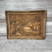 Gouffre de Poudrey faragott fa dombormű fali dísz