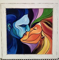 Czinóber - A csók ( keretezett mérete 35 x 35, akril )