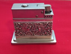 Ezüst borítású  asztali öngyújtó, működik !!! (Hollandia 1927)
