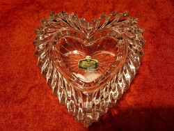 Kristályszív, szív alakú ólomkristály ékszertartó, címkével, Zajecar (made in yugoslavia)