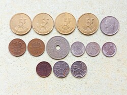 Belgium 14 db Különböző Érme 20 25 50 Centimes 1 5 Frank Francs 1929-1990