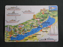 Képeslap,térképes,MAHART Balaton hajózás,Badacsony,Csopak,Siófok,Fonyód,Szántód,1974-