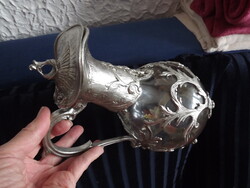 Antik szakított üveg karaffa ón finom fémmunka rátéttel 30 cm hibátlan különlegesség