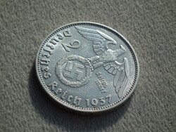 Németország, horogkeresztes ezüst birodalmi 2 Márka (Reichsmark), 1937 D
