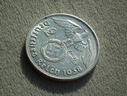 Németország, horogkeresztes ezüst birodalmi 2 Márka (Reichsmark), 1938 B