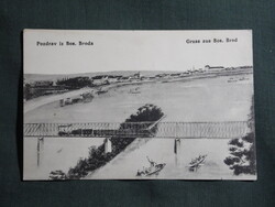 Képeslap,Horvátország,Bród,Nagyrév,Slavonski Brod,Száva vasúti híd,gőzmozdony,1910-