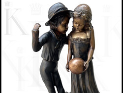 Fiú, lány labdával bronz szobor - Auguste Moreau nyomán (francia 1834-1917)