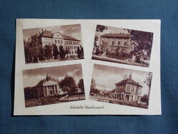 Képeslap,Dombóvár,mozaik,gimnázium,bíróság,Jókai utca, látkép,részlet,1954-