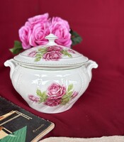Extra ritka Gyönyörű Epiag Cseh gömb virágos rózsás levesestál nosztalgia