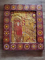 Iparművész retró falidísz domborított festett réz lemez